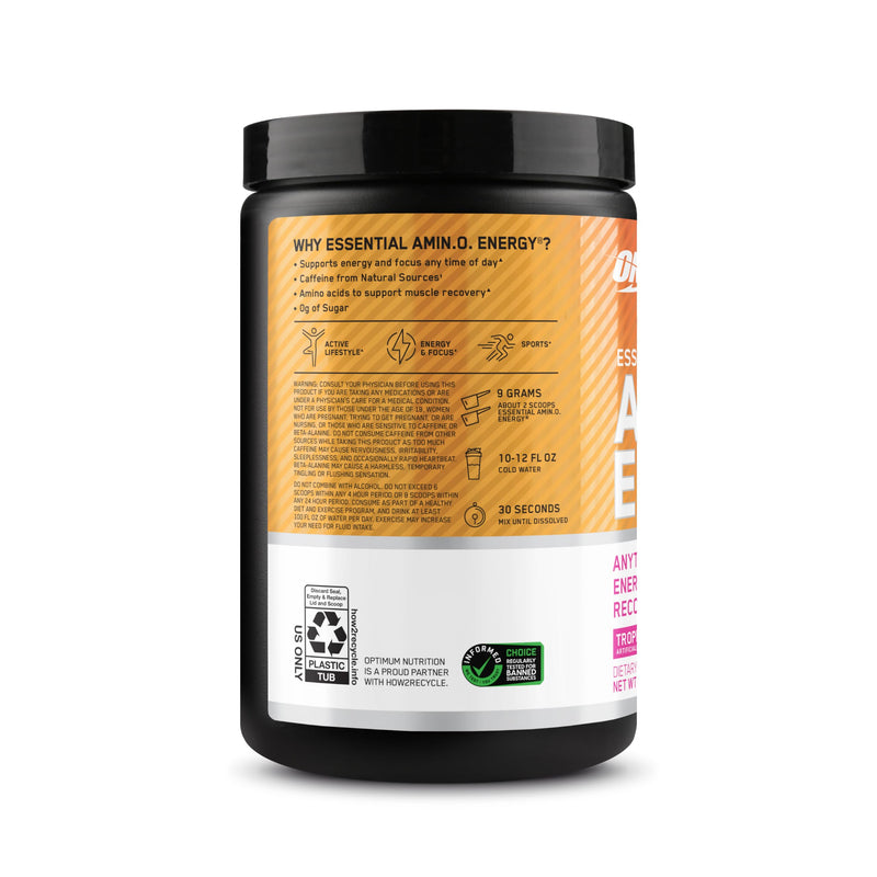 [Australia] - Optimum Nutrition NEW Flavor Amino Energy - Pre Workout with Green Tea, BCAA, Amino Acids, Keto Friendly, Green Coffee Extract, Energy Powder - Tropical Sunrise, 30 Servings (Packaging May Vary) 30 Servings (Pack of 1) 