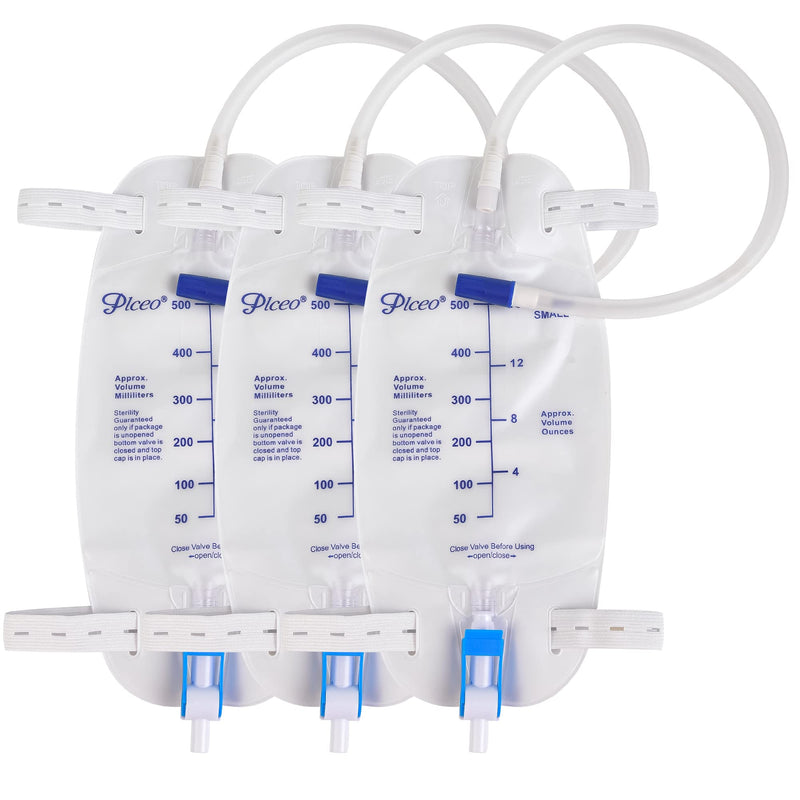 [Australia] - 3 Pack Easy-Tap Catheter Leg Bag Urinary Drainage Bag, 500ml, Anti-Reflux Valve, Cloth Straps, Easy Flip Drain ，18” Tubing 
