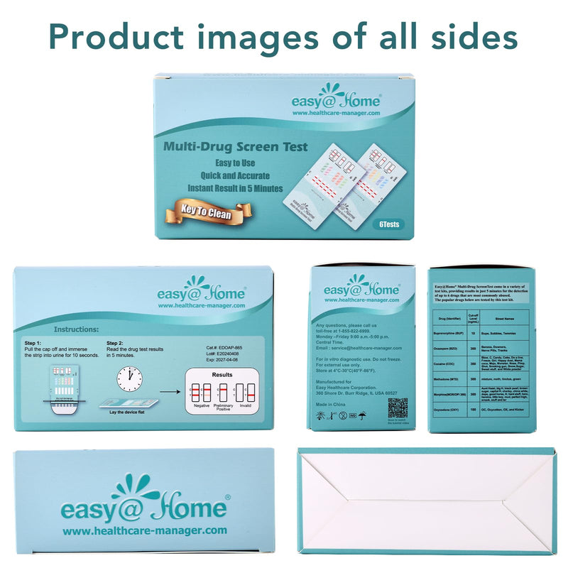 Easy@Home Multi-Drug Screen Test: Check for Buprenorphine (BUP), Cocaine (COC), Morphine (MOR), Methadone (MTD), Oxazepam (BZO), Oxycodone (OXY) -#EDOAP-865 (6 Pack) | Testing for Buprenorphine (BUP), Cocaine (COC), Morphine (MOR), Methadone (MTD), Oxa...