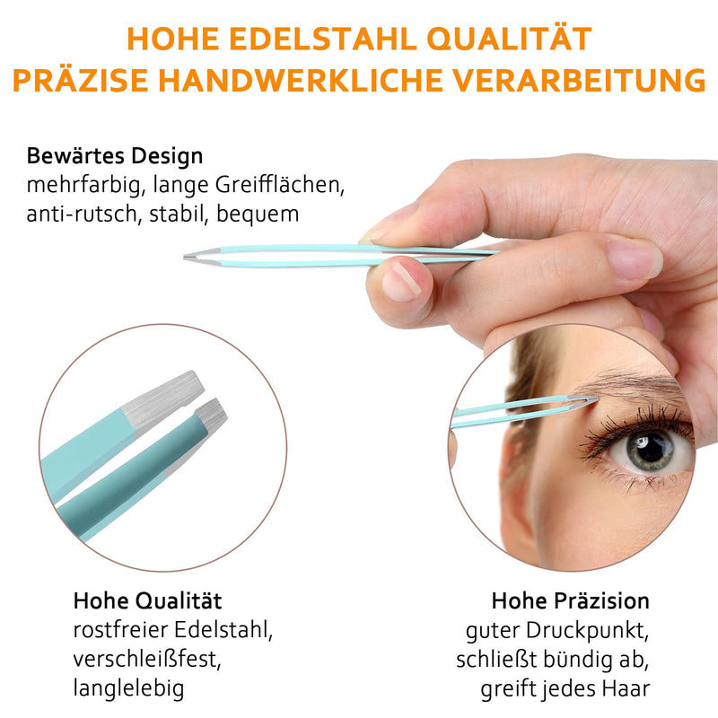 [Australia] - Econtal tweezers set with case for plucking eyebrows, straight slanted pointed tweezers, plucking tweezers, splinter tweezers, pointed tweezers, eyelash tweezers 