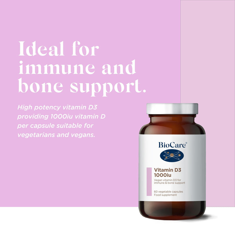 BioCare Vitamin D3 1000iu - Vegan Vitamin D for Immune, Bone, Muscle and Teeth Support - 60 Capsules 60 count (Pack of 1)