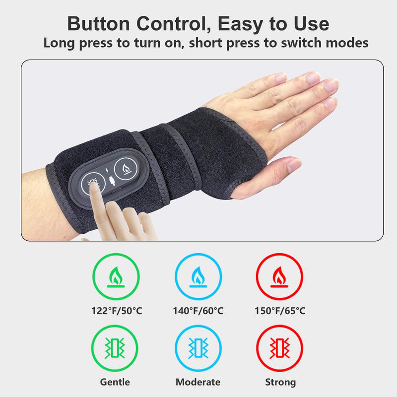Cordless Wrist Heating Pad Wrap, Heated Carpal Tunnel Wrist Brace with Vibration, 3 Heats and Vibrations Modes, Heated Wrist and Hand Massager Pain Relief