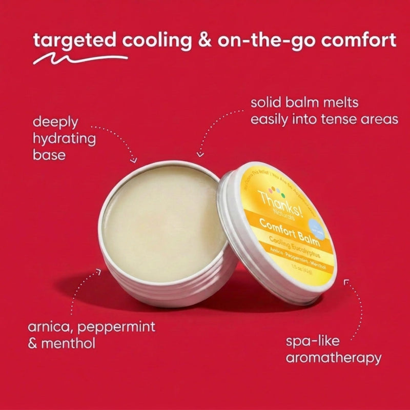 Comfort Balm, Cooling Eucalyptus, Vegan & Natural Balm with Vitamin E, Shea Butter, Coconut Oil, Arnica, Peppermint & Menthol, Post Workout Personal Care Essential, 1.5 FL OZ 1.5 Ounce (Pack of 1)