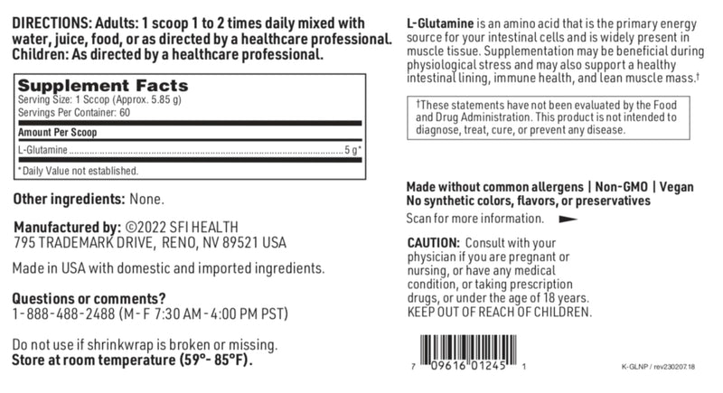 [Australia] - Klaire Labs L Glutamine Powder - 5000mg Free-Form & Hypoallergenic Amino Acid - Supports Muscle Recovery, Immune Support and GI Health - Non Dairy & Gluten Free (351 G / 60 Servings) 