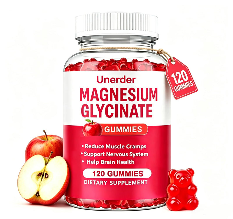 Magnesium Glycinate Gummies - 400mg High Absorption Formula for Sleep, Stress Relief & Muscle Health - Apple Flavor, 60 Days Supply for Adults,Non-GMO,120 Gummies