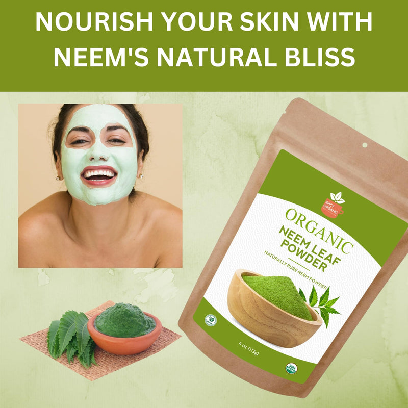 [Australia] - Neem Powder – 4 oz. - Certified USDA Organic -Non-GMO - Fresh Dried Neem Leaves Powder for Healthy Hair and Skin - Azadirachta Indica Ayurvedic Herb for Overall Wellbeing 4 Ounce (Pack of 1) 