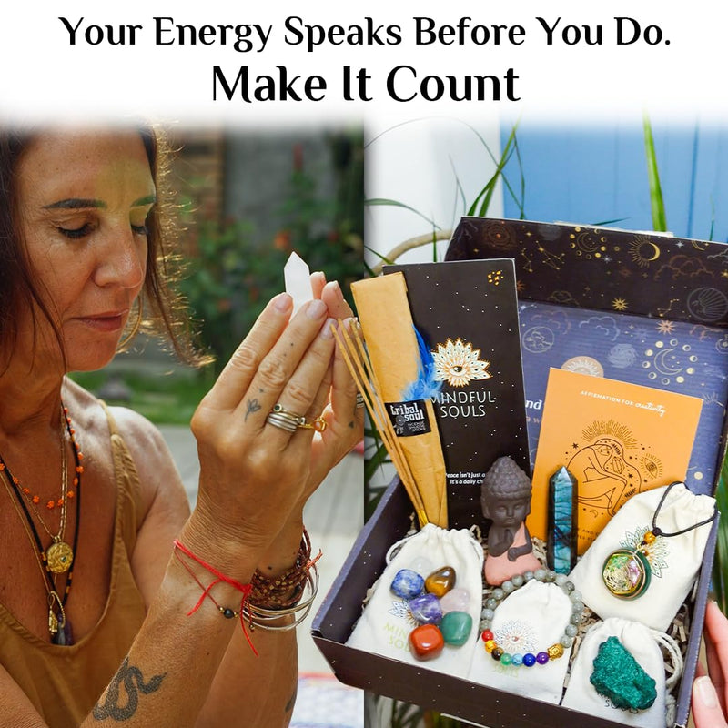 Spiritual Healing Gift Set – Meditation & Mindfulness Box with Buddha Figurine, Healing Crystals, Mala Beads, Essential Oil & Gemstone Jewelry – Holistic Self-Care & Inner Peace Kit