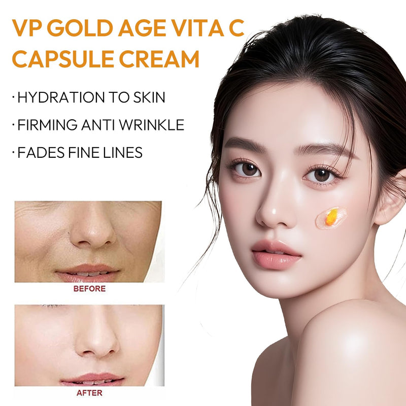 VP Gold Age Vita C Capsule Cream, Vitamin C & Niacinamide Face Moisturiser, Hydrating Glow Cream with Capsule Formula, Lightweight Daily Skincare, Korean Skincare, 50g Yellow 1 Unscented