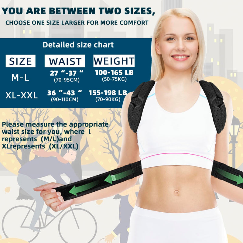 Female and male posture correctors, adjustable and providing comprehensive back support, suitable for relieving upper and lower back, shoulders, neck, collarbones, etc X-Large(37"-47")