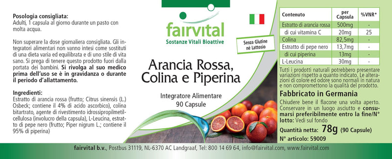 [Australia] - Fairvital | Blood orange, choline and piperine - 90 capsules - for 3 months - quality tested and high dosage - 100% vegan - Made in Germany 