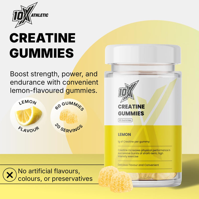 Creatine Gummies – Lemon | 1g Creatine Monohydrate | Vegan | Muscle, Strength & Brain Support | Women’s Hormone-Friendly | Pre workout Creatine Supplement | 60 Gummies (20 Servings)