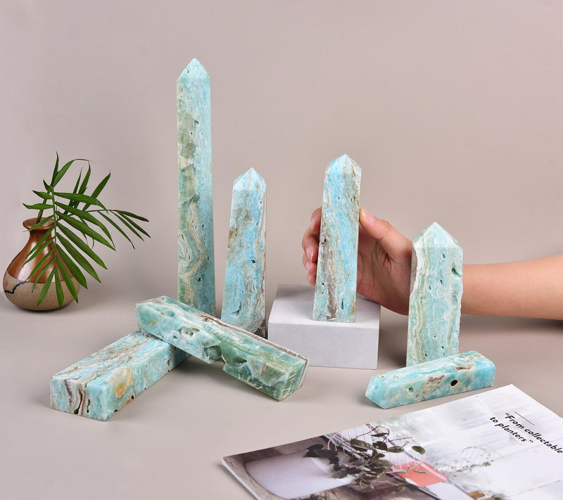 Healing Large Crystal Tower Hemimorphite Obelisk Blue Small 7-14 OZ for Home Décor Crystal Grid Meditation Therapy 7-14 Ounce