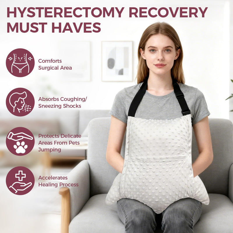 [Australia] - Hysterectomy Pillow with Pockets for Ice/Hot Packs, Abdominal Surgery Recovery Pillow for Women, Post-Surgery Support for Tummy, C-Section, Mastectomy, Heart Surgery, Ideal Recovery Gift (Off-White) 