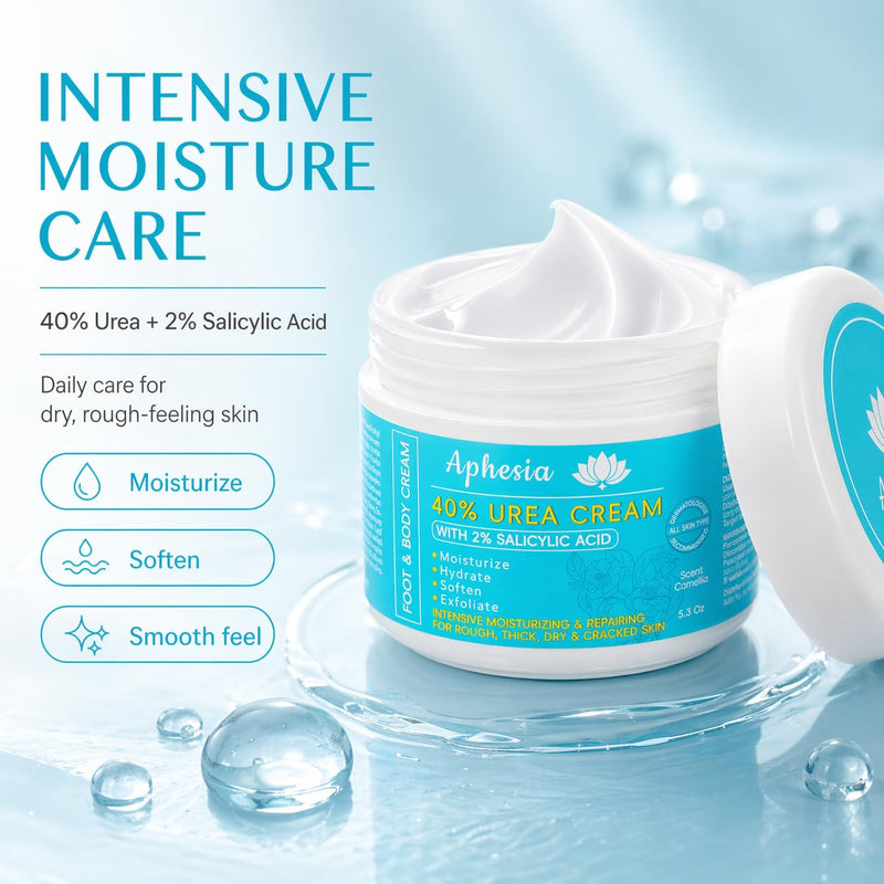 Urea Cream 40 Percent for Feet Maximum Strength w/ Vitamin E & 2% Salicylic Acid, Non-Greasy Formula Foot Cream for Summer Dry Cracked Heels - Intense Moisturizer Callus Remover for Hands, Foot, Body Camellia-Mild 5.3 Ounce (Pack of 1)
