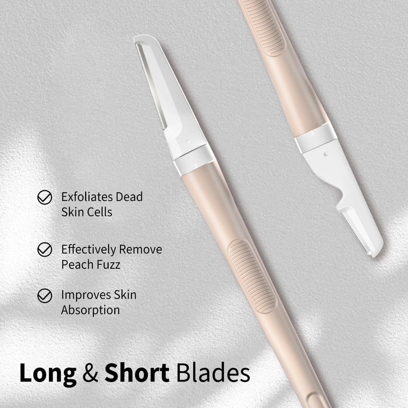 Dermaplane Razor for Women Face, Precision Face Razors for Women, Dermaplaning Tool, Gentle Exfoliation, Perfectly Shape Brows, Reusable Metal Handle with 8 Microblades, Beige Beige with 8 Refills