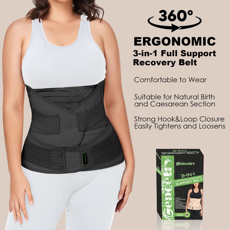 [Australia] - 3 in 1 Postpartum Belly Band Wrap Support Recovery Girdles Abdominer Binder Post Surgery Belly&Waist&Pelvis Support Belt & Back Brace (Black, Large) Black 