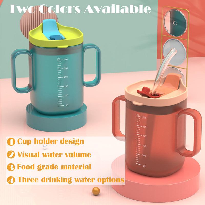 Spill Proof Sippy Cups for Seniors & Adults -10.2oz(300ml) Non-Spill Cups with 2 Handles & Straw Lid, Elderly Drinking Cups for Patients, Disabled, Pregnant Women, Dishwasher Safe (Blue)