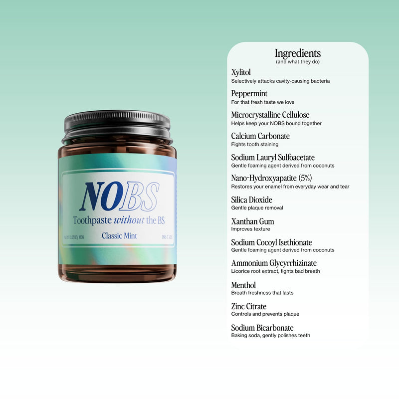 NOBS (No Bad Stuff) Toothpaste Tablets - Nano Hydroxyapatite, Fluoride & Plastic Free, Eco & Travel Friendly - Remineralize with NHA (3 Month) 186 Count (Pack of 1)