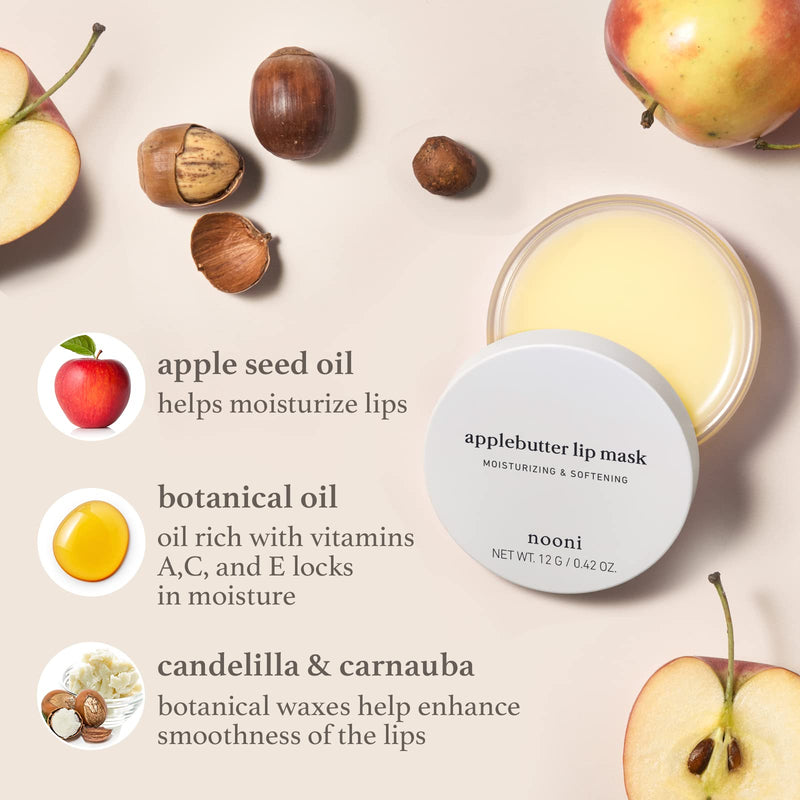 NOONI Best Lip Duo | Applebutter Lip Mask and Appleberry Lip Oil Value Set | with Shea Butter, Apple Seed Oil and Vitamins, Overnight Lip Mask, Hydrating Lip Balm, Korean Lip Butter, Moisturizing