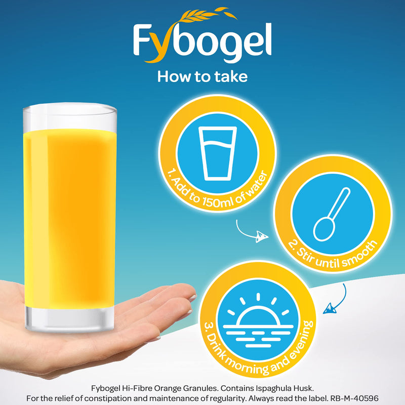 Fybogel Hi-Fibre, Orange, 30 Sachets, Ispaghula Husk, Constipation Relief, Maintains Regularity, Fibre, Easy to Use, Helps Digestive System, Natural, Laxatives, Digestion and Nausea