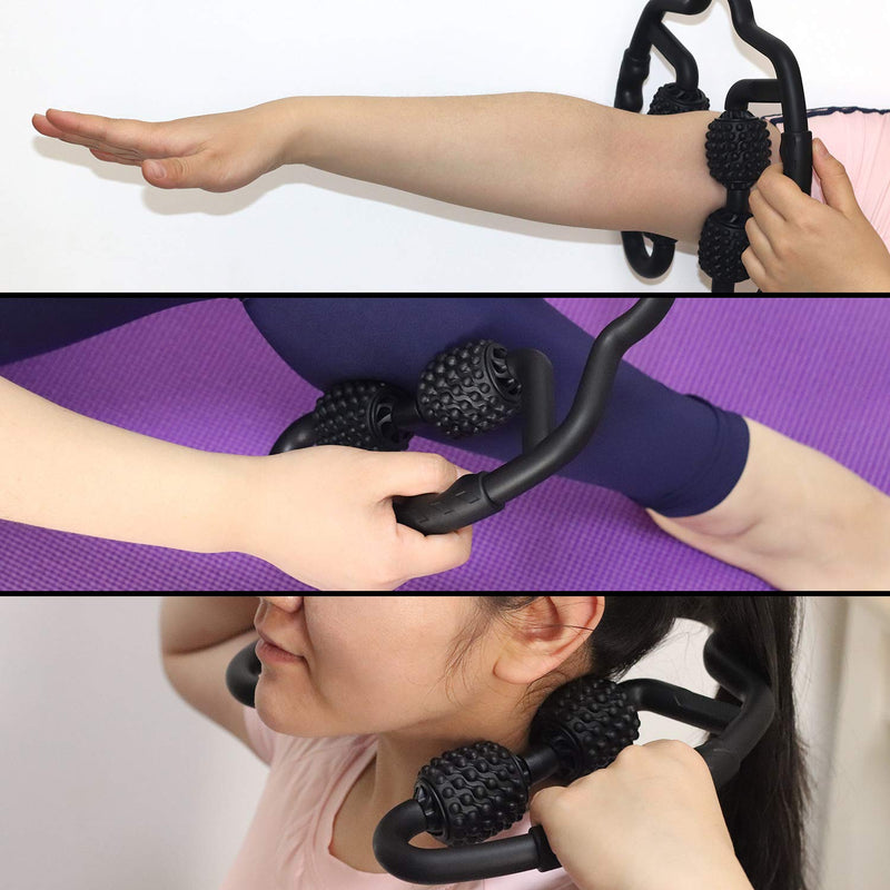 [Australia] - Cellulite Massage Tool Muscle Roller - Deep Fascia Massager & Dimpled Skin Remover for Legs, Thighs & Buttocks - Anti-Cellulite Roller, Smooth Skin, Pain Reliefs Black（Black - 4 Wheel） 4 Wheel - Black 