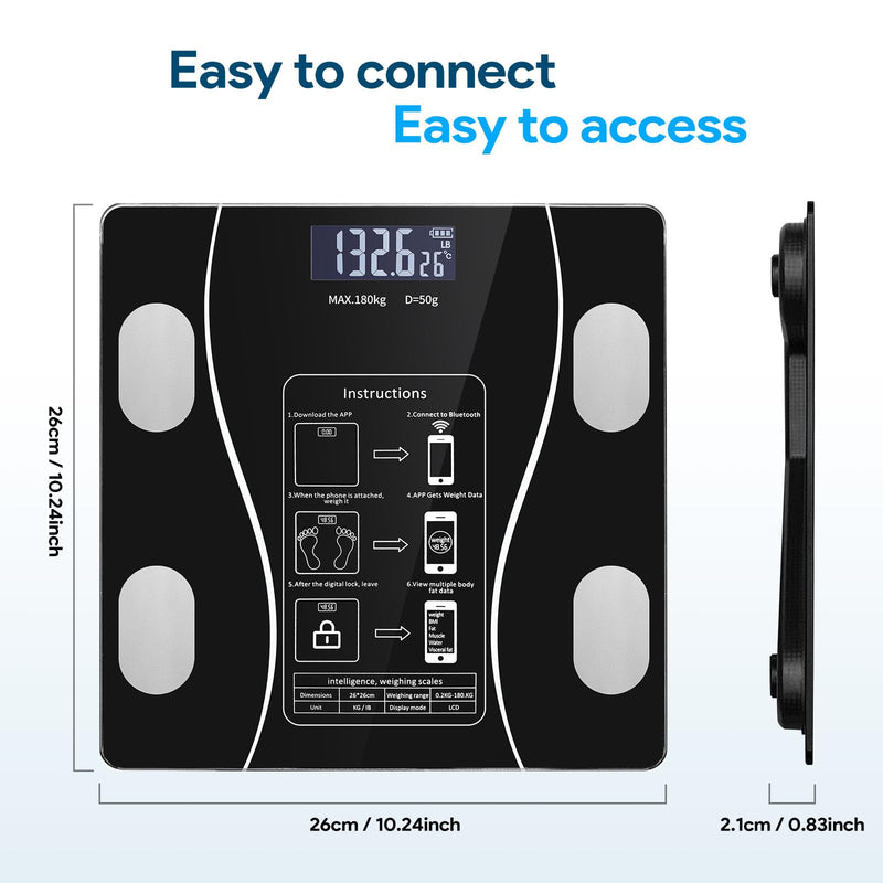 [Australia] - Stylish LED Display Body Fat Scale, Weight Scale, Bluetooth Smart Scale with Health app Integration, Body Fat and Health Monitor with app sync, Suitable for Bathroom (Black) Black 