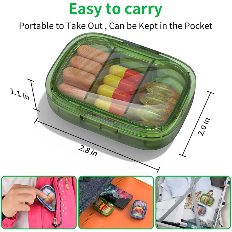 [Australia] - 2 Pack 3 Compartment Small Pill Box, Moisture Proof Pill Case, Travel Pill Organizer for Pocket Purse, Daily Portable Medicine Vitamin Box, Fish Oil Box, Supplement Box Green+blue 