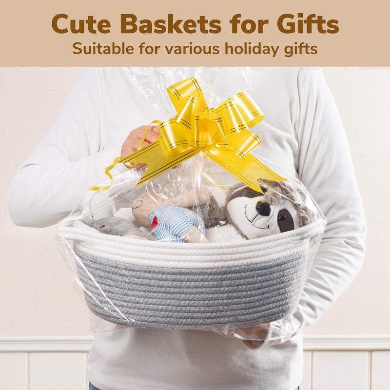 [Australia] - Goodpick Small Storage Basket with Handles, Empty Baskets for Gifts, Woven Basket for Toys, Baby Laundry, Diapers, Towels, Snacks, Dog Toy Basket, Easter Basket, 12"x 8" x 5", Gray 12x8x5 Inch (Pack of 1) 