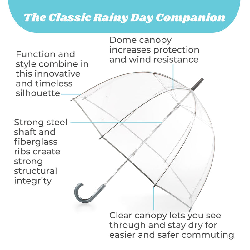Totes Adult Windproof Bubble Umbrella with J Hook Handle and Enhanced Visibility