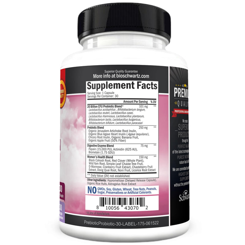 [Australia] - Prebiotics and Probiotics for Women - for Gut, Vaginal and Immune Health Support with Black Cohosh and Red Clover - Whole Food Digestive Enzymes Capsules, Lactobacillus Probiotic Supplement, 30 Count 30 Count (Pack of 1) 