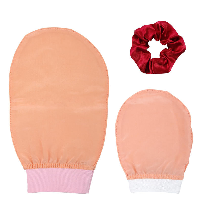 [Australia] - SRLWMYI Silk Exfoliating Glove 3 in 1, Satin Hair Tie, 100% Natural Exfoliating Glove Body Removes Dead Skin, Ingrown Hairs, Impurities Beautify Your Skin in Seconds! 