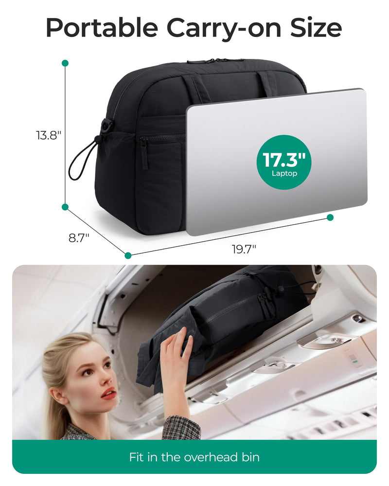 BAGSMART Duffle Bag for Travel, Gym Bag for Women, Weekender Carry on | PVC Wet Pocket, Airline Approved Personal Carry-on Size, Fits Under-seat, One Bag for Gym, Travel, Hospital, Overnight Black Large