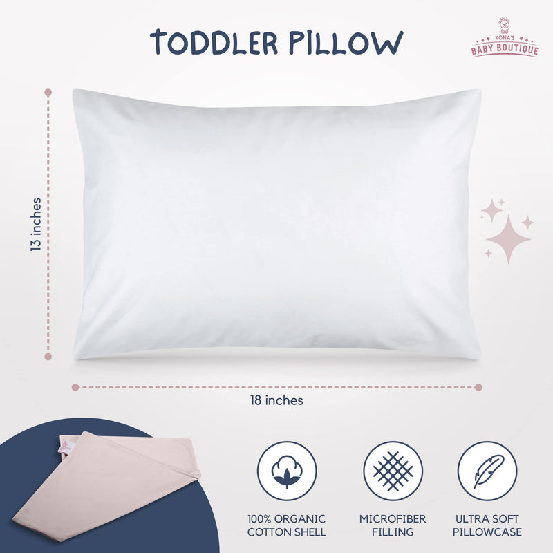 [Australia] - Pink - Kona's Perfect Toddler Pillow with Softest Toddler Pillowcase - 13 x 18 inch Toddler Pillow - Toddler Pillow 2 Year Old, Toddler Pillow for 3 Year Old Pink 