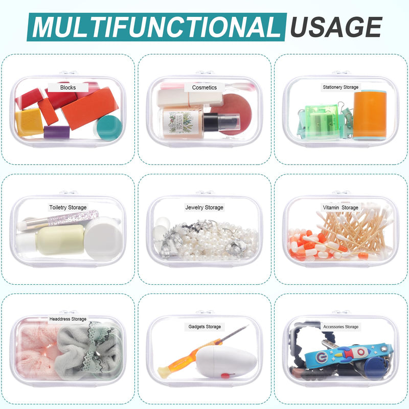 Sanwuta 10 Pcs Clear Hard Zipper Case with Labels,Xs,Clear | Hard Shell Plastic Pouches for Cosmetics Office Travel, Portable Organizer Bins for Makeup Pencils Toys Toiletry Puzzle Item Xs
