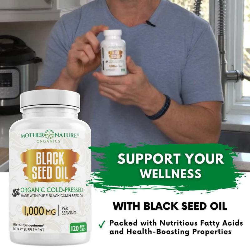 [Australia] - Black Seed Oil Capsules - 120 count (ORGANIC, non-GMO Liquid) Premium Cold Pressed Black Cumin Seed Oil - 500mg each, 1000mg Per Serving w/Omega 3,6, 9 