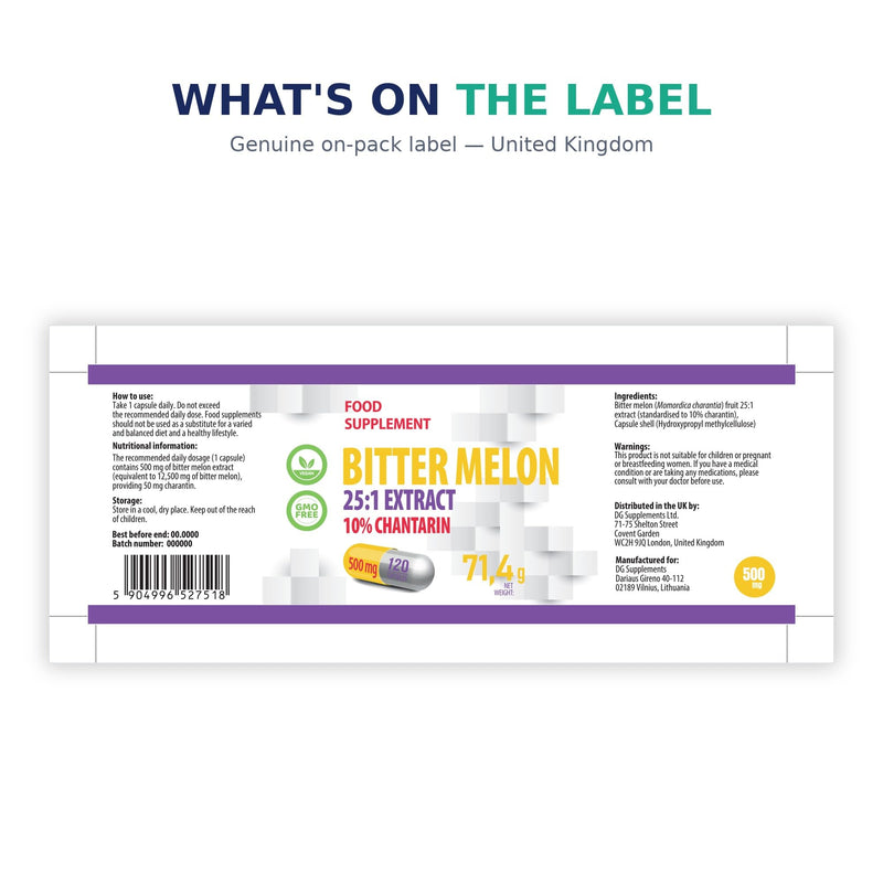 Hepatica Bitter Melon (Momordica Charantia) 12,500mg Equivalent | 500mg 25:1 Extract | Standardised to 10% Charantin (50mg) | 120 Vegan Capsules | 3rd Party Lab Tested