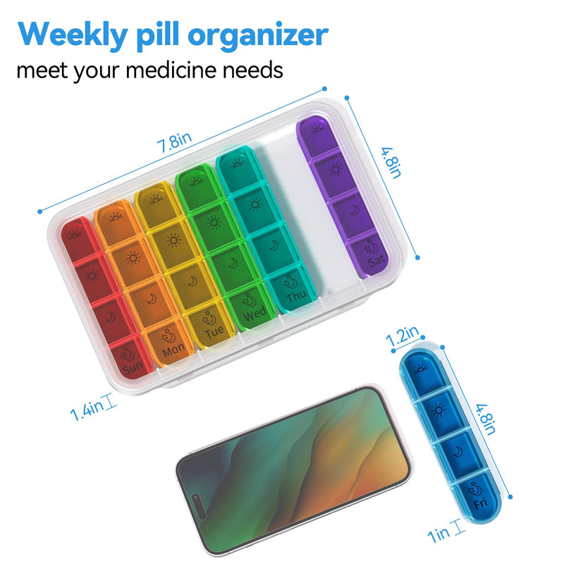 Zoksi Pill Organizer 4 Times a Day, BPA Free Weekly Travel Pill Box，Daily Pill Case with 28 Compartments to Hold Medicine, Vitamin and Supplement(White)