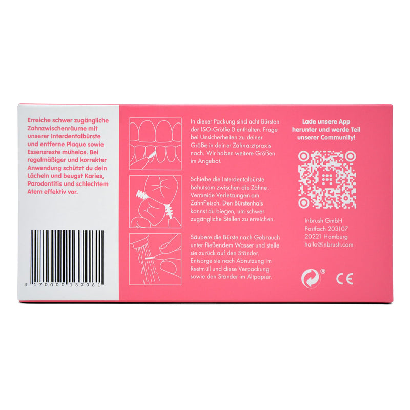 [Australia] - inbrush Premium Interdental Brushes - ISO Size 0 (0.4mm) - Pack of 8 with Practical Stand - For Narrow Spaces Between Teeth Pink / ISO 0 (0.4mm) 