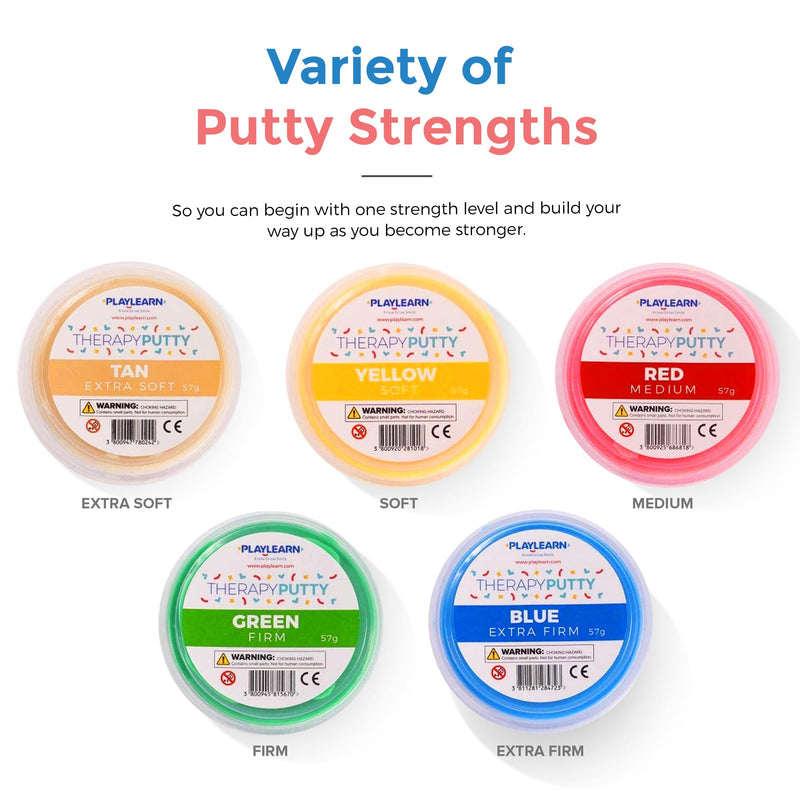 [Australia] - Playlearn Therapy Putty - 5 Strengths - Stress Putty for Kids and Adults - Extra Soft to Firm 