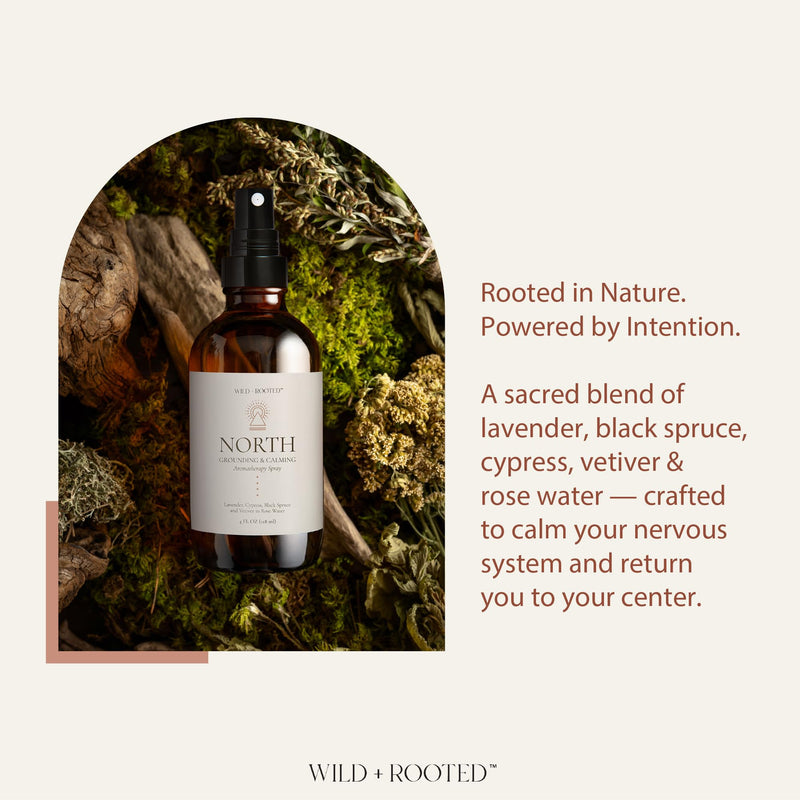 North Aromatherapy Room & Body Spray | Grounding & Calming Essential Oil Mist | Lavender, Cypress, Black Spruce, Vetiver in Rose Water | Body, Linen & Pillow Spray | 4oz Glass Bottle