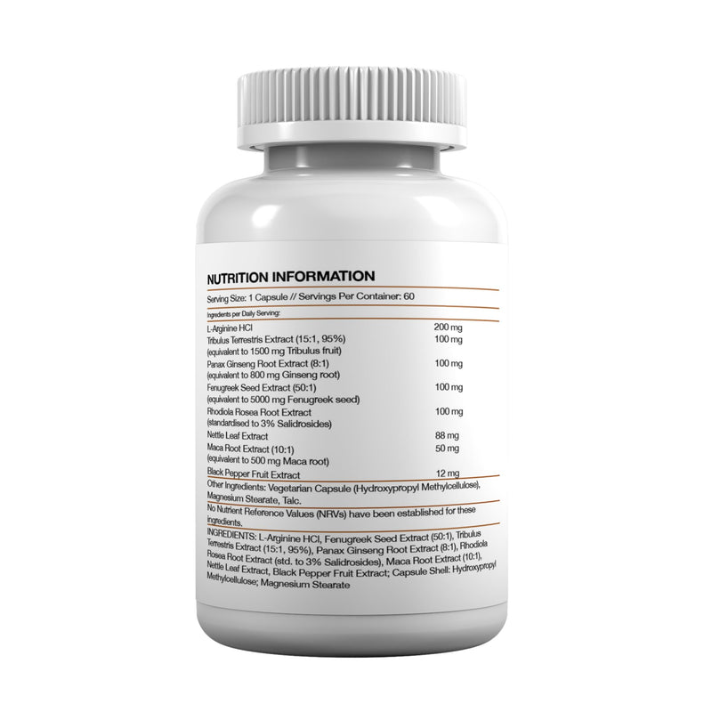 Alpha Edge Food Supplement with L-Arginine, Botanical Extracts Including Tribulus, Fenugreek, Maca & Ginseng – Vegetarian Capsules – 60 Capsules