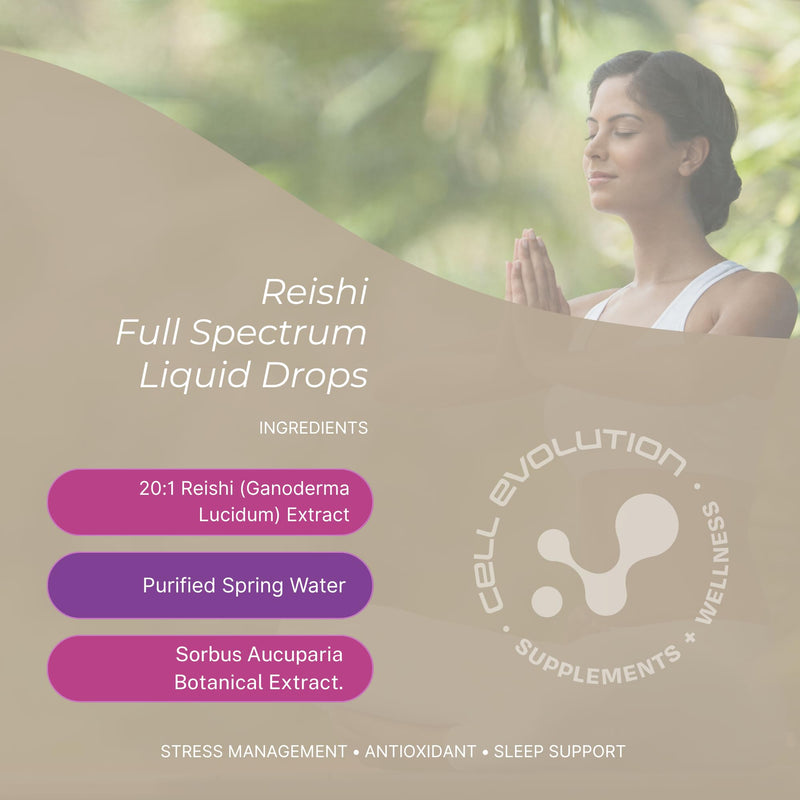 Reishi Full Spectrum Liquid Mushroom Drops Supplement, Super Strength 120,000mg (20:1), Sleep Support & Stress Management, Natural & Suitable for Vegans & Vegetarians