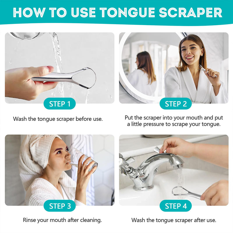[Australia] - EZ COZY 2 Pack Tongue Scraper for Adults, Reduce Bad Breath, Tongue Cleaner with Travel Case, Stainless Steel Tongue Scrapers, Tongue Brush, Tongue Scrubber for Oral Care & Hygiene Spoon-Shape 