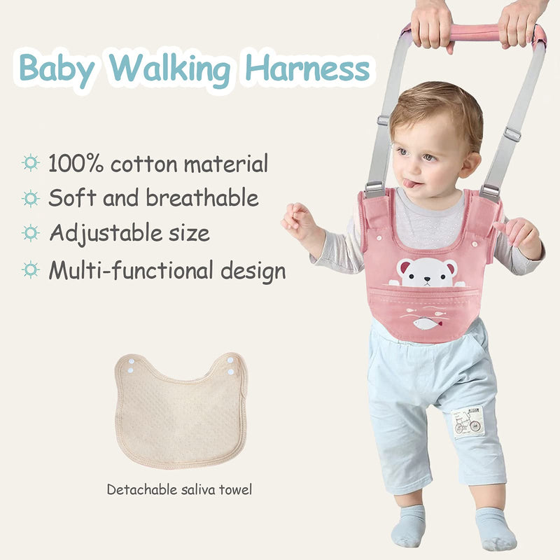 [Australia] - Baby Walking Harness Handheld Baby Walker Assistant Belt Adjustable Toddler Infant Walker Safety Harnesses Standing Up and Walking Learning Helper with Detachable Crotch for 9-24 Month (Pink) pink 