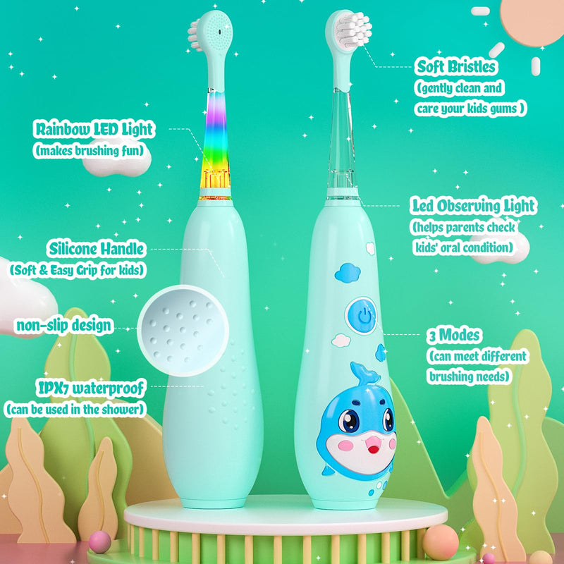 [Australia] - SEAGO Kids Electric Toothbrushes Rechargeable, Children's Power Toothbrushes with Magnetic Charging, LED Observing Light, 8 Toothbrush Heads for Ages 3+ Boys Girls (Blue) Blue 