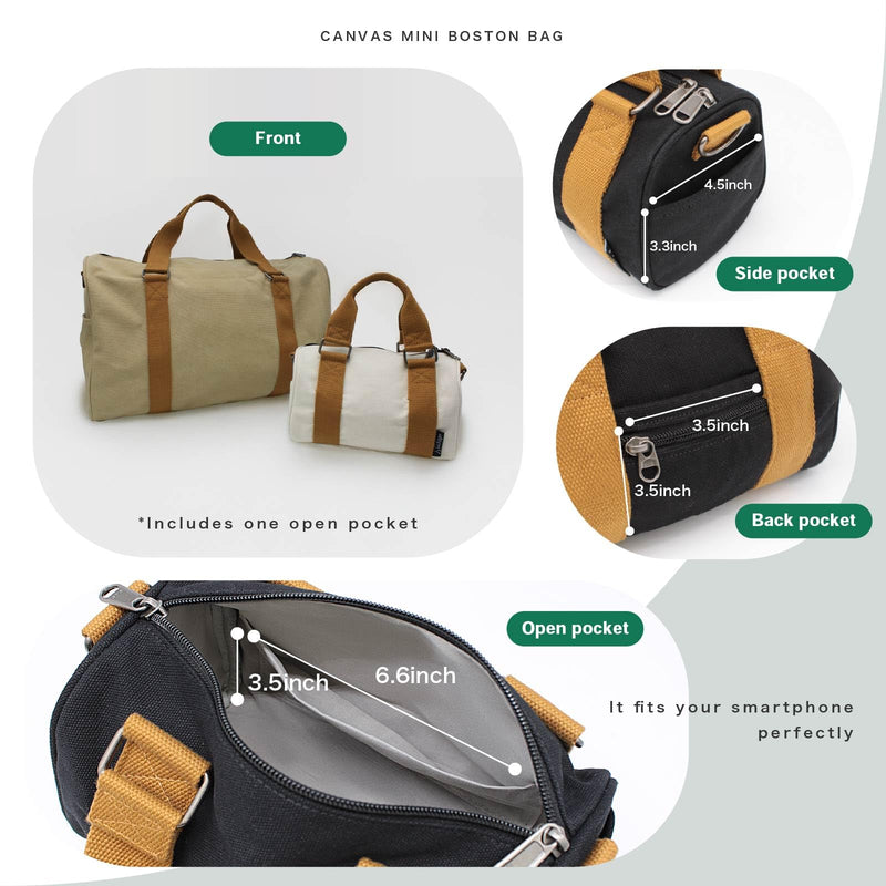 Mini Duffel Bag - Purse-Sized Day Bag, CoBoss (Black) | Small 5L 2-way canvas shoulder bag for women, men & teens, with adjustable strap for errands, shopping and dog walks Black