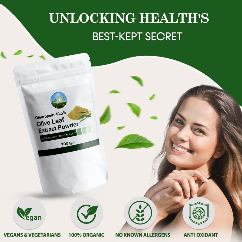 Oleuropein an Antioxidant Polyphenol from Olive Leaves Oil - 40.5% Olives Leaf Extract, Natural Olive Leaf Powder - Vegan & Non-GMO - 50g