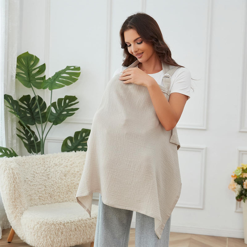 [Australia] - Muslin Nursing Cover for Breastfeeding, Breathable 100% Cotton Privacy Nursing Covers with Rigid Hoop for Mother Nursing Apron, Include Burp Cloths, Soft Arch Neckline Nursing Apron (Gray) Gray 