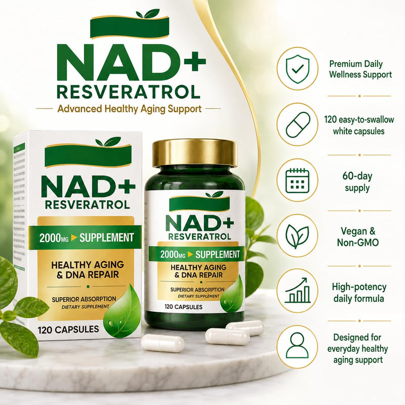 NAD+ Resveratrol Supplement 120 Capsules, NMNH Advanced Cellular Repair & Healthy Anti-Aging Formula with Nicotinamide Riboside, Superior Absorption Supports Metabolism 120 count (Pack of 1)
