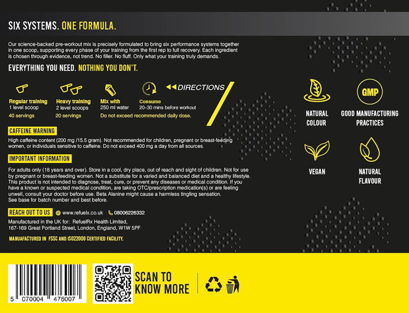 Six Stack Precision Pre Workout & Recovery – 4000mg Citrulline Malate, 3200mg Beta Alanine, 2000mg BCAA 2:1:1, 200mg Caffeine, 850mg Premium Electrolytes, B Vitamins, 40 Servings